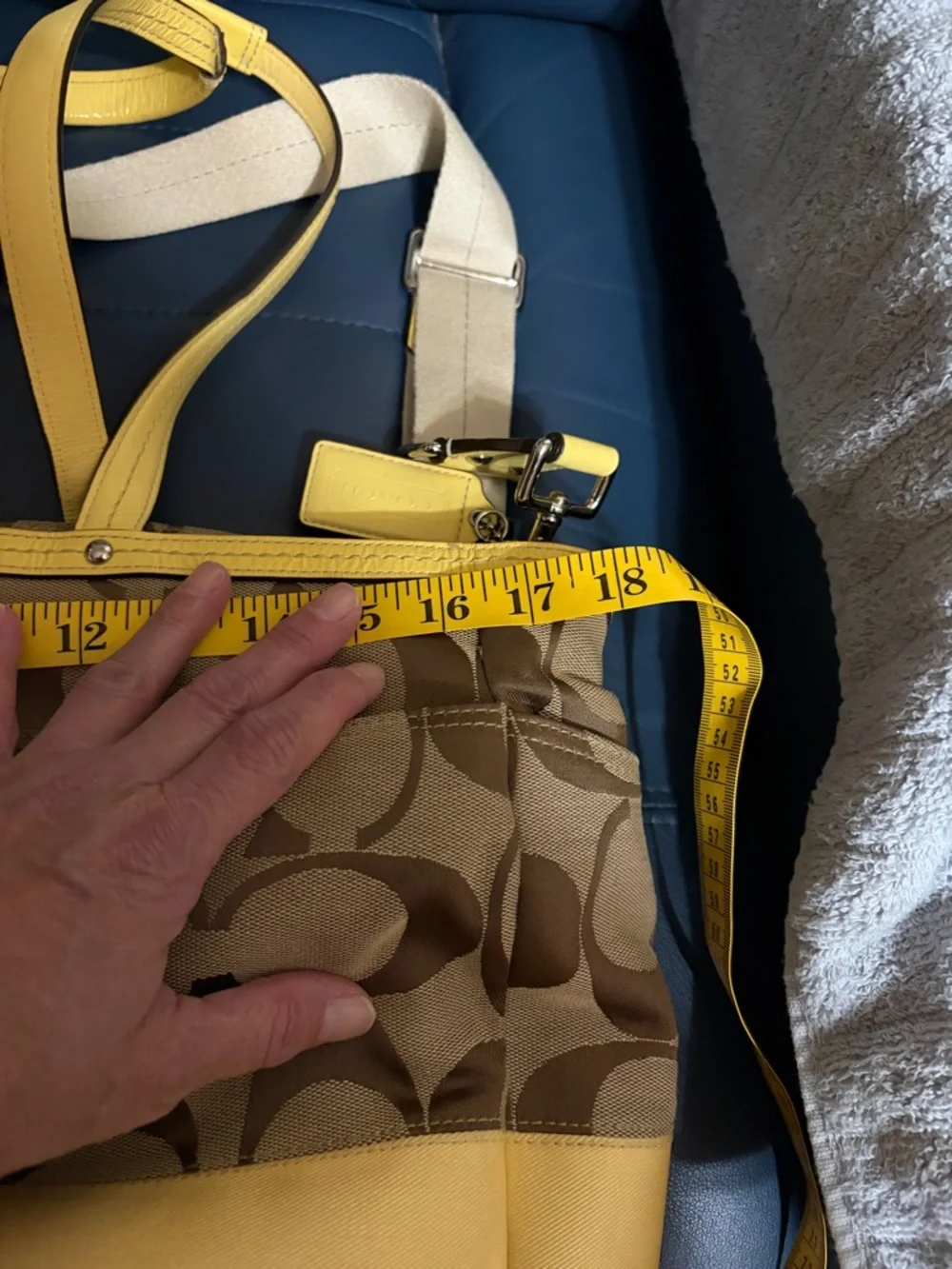 Coach Brown Signature Canvas Tote with Yellow Trim